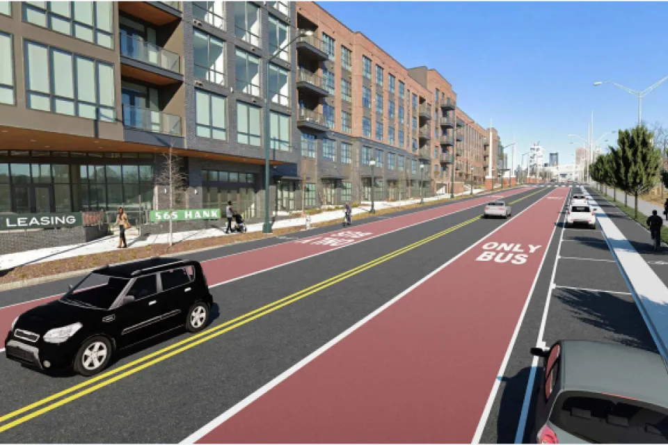 A conceptual rendering of a red bus lane in Atlanta.